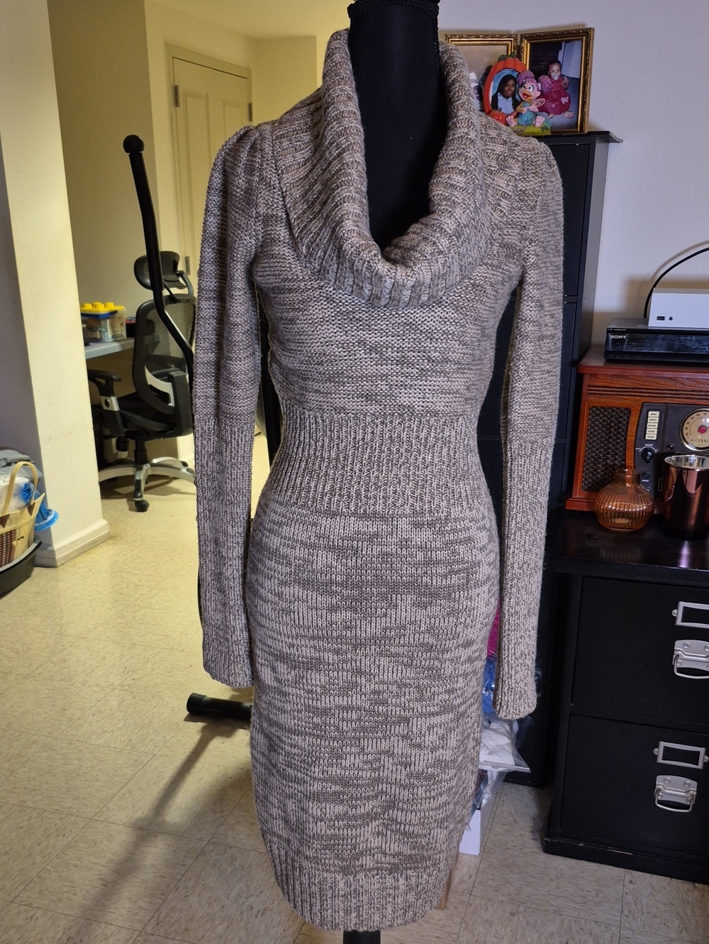 Moda International Marled Taupe Cowl Neck Sweater Dress